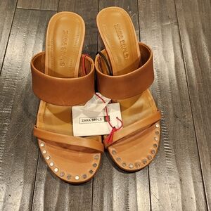 Zara SRPLS Women's Tan Studded Wedge Slides